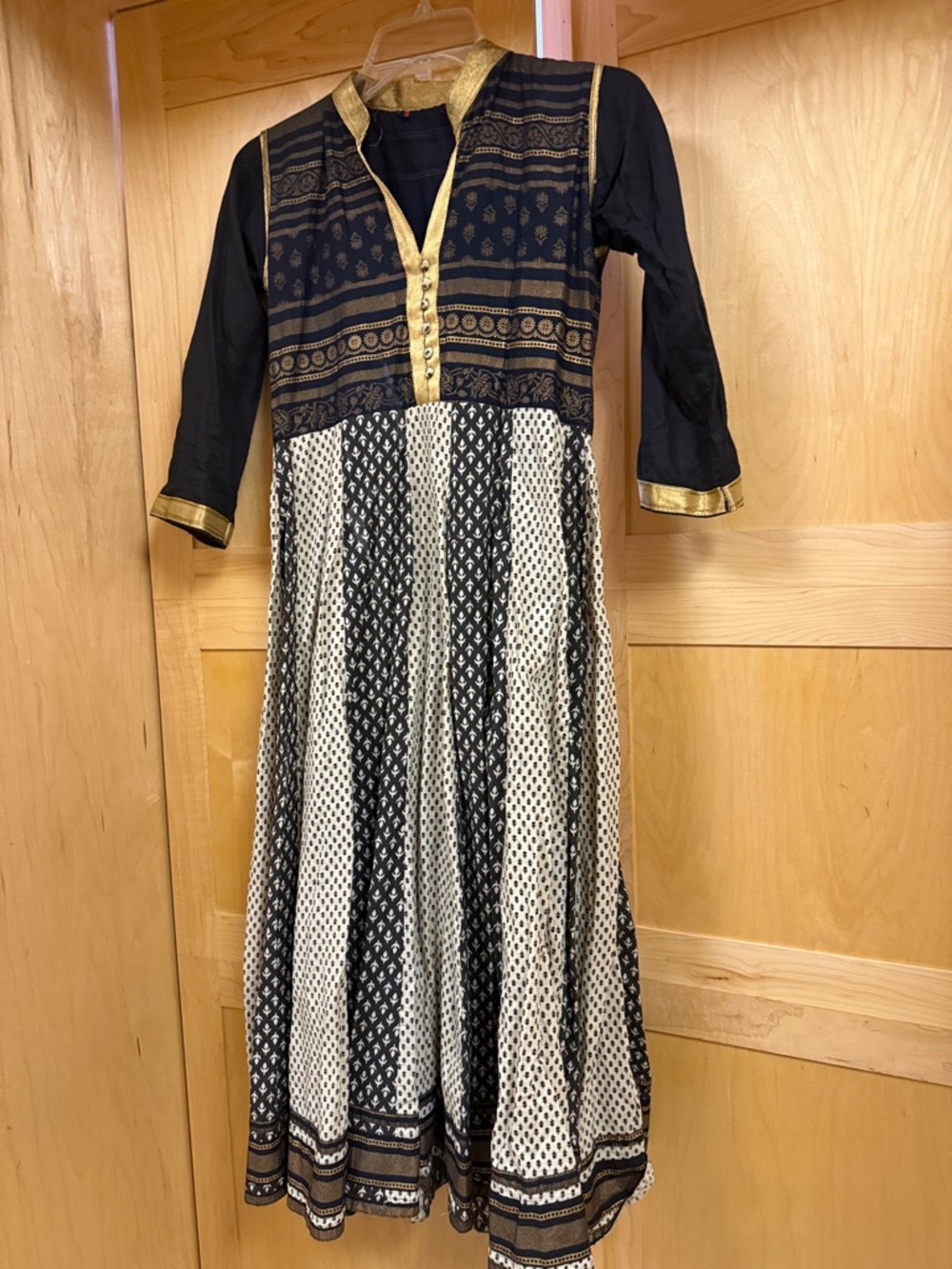Black & Gold Ethnic juniors anarkali Dress with Cream Pattern